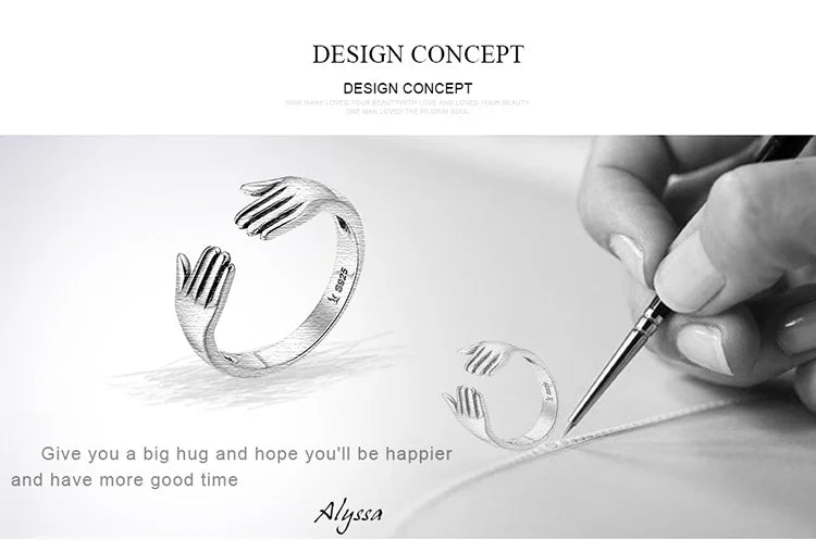 Hug Hands 925 Sterling Silver Ring – Elegant Symbolic Jewelry