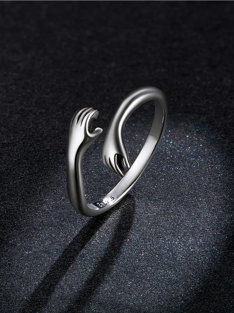 Hug Hands 925 Sterling Silver Ring – Elegant Symbolic Jewelry