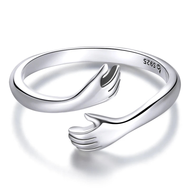 Hug Hands 925 Sterling Silver Ring – Elegant Symbolic Jewelry