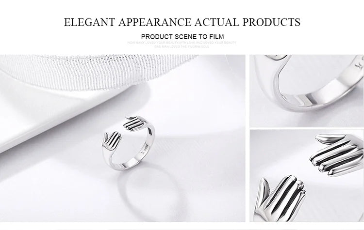 Hug Hands 925 Sterling Silver Ring – Elegant Symbolic Jewelry