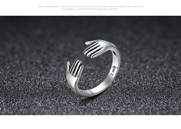 Hug Hands 925 Sterling Silver Ring – Elegant Symbolic Jewelry