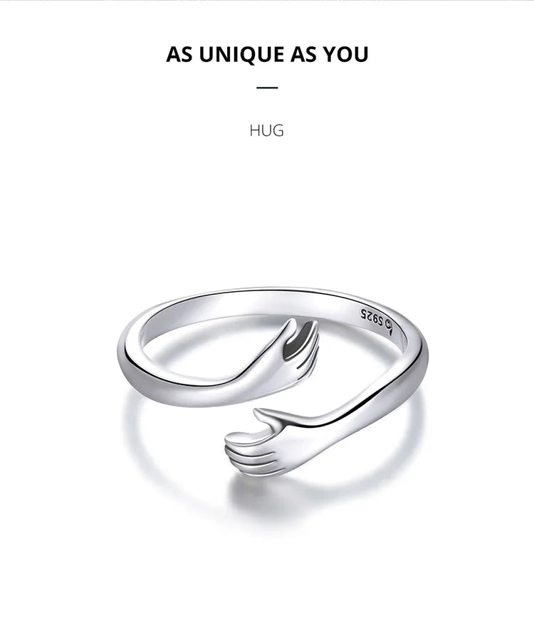 Hug Hands 925 Sterling Silver Ring – Elegant Symbolic Jewelry