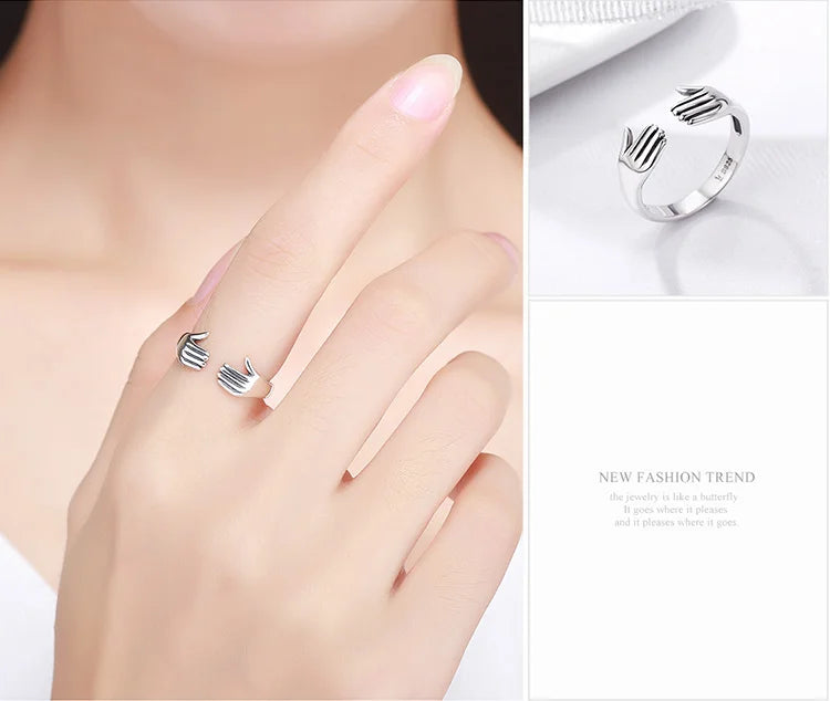 Hug Hands 925 Sterling Silver Ring – Elegant Symbolic Jewelry