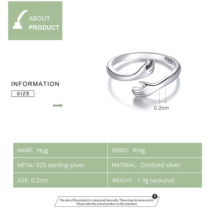 Hug Hands 925 Sterling Silver Ring – Elegant Symbolic Jewelry