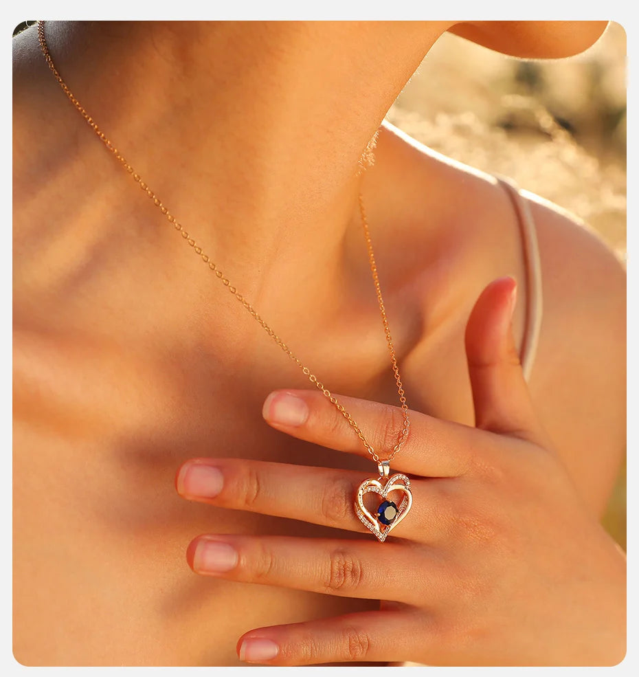 Vnox Heart Birthstone Necklace – “I Love You” Pendant for Women