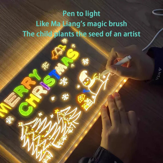 LED Acrylic Message & Drawing Board – Glowing Rewritable Panel with 7 Color Pens