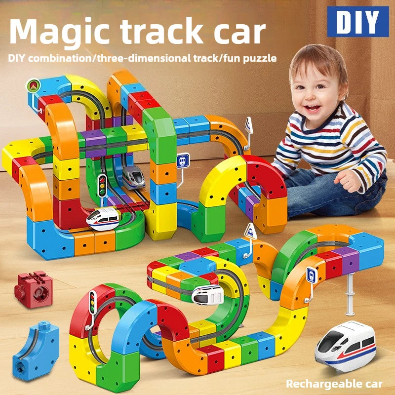Magic Track Train Building Blocks – Magnetic Rail Maze Toy for Kids