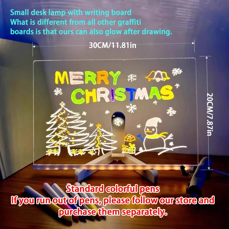 LED Acrylic Message & Drawing Board – Glowing Rewritable Panel with 7 Color Pens