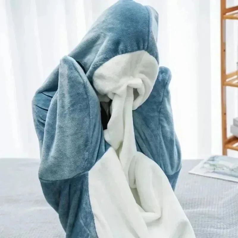 Cozy Shark Hoodie Blanket – Soft Wearable Flannel Blanket for Women & Men