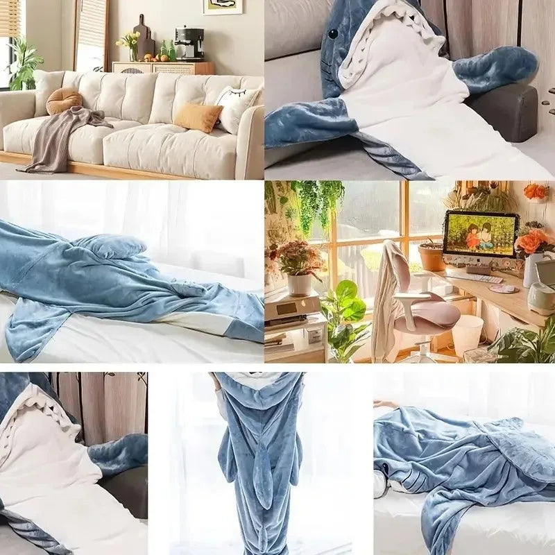 Cozy Shark Hoodie Blanket – Soft Wearable Flannel Blanket for Women & Men