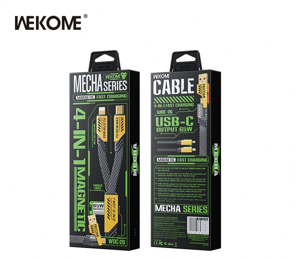 4-in-1 Fast Charging Cable | 65W Smart Power Cord (Type-C, USB, Lightning)