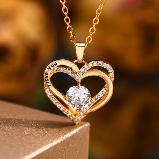 Vnox Heart Birthstone Necklace – “I Love You” Pendant for Women