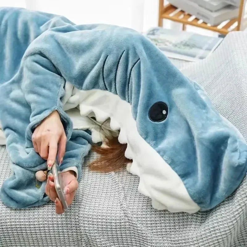 Cozy Shark Hoodie Blanket – Soft Wearable Flannel Blanket for Women & Men