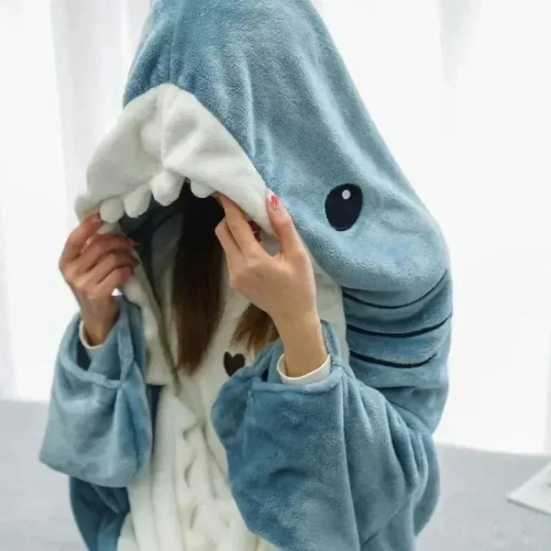 Cozy Shark Hoodie Blanket – Soft Wearable Flannel Blanket for Women & Men