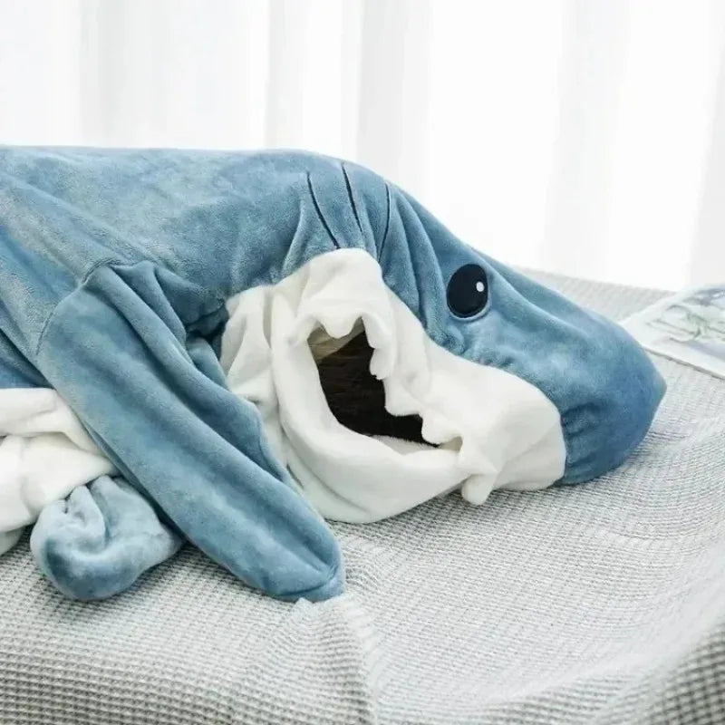 Cozy Shark Hoodie Blanket – Soft Wearable Flannel Blanket for Women & Men