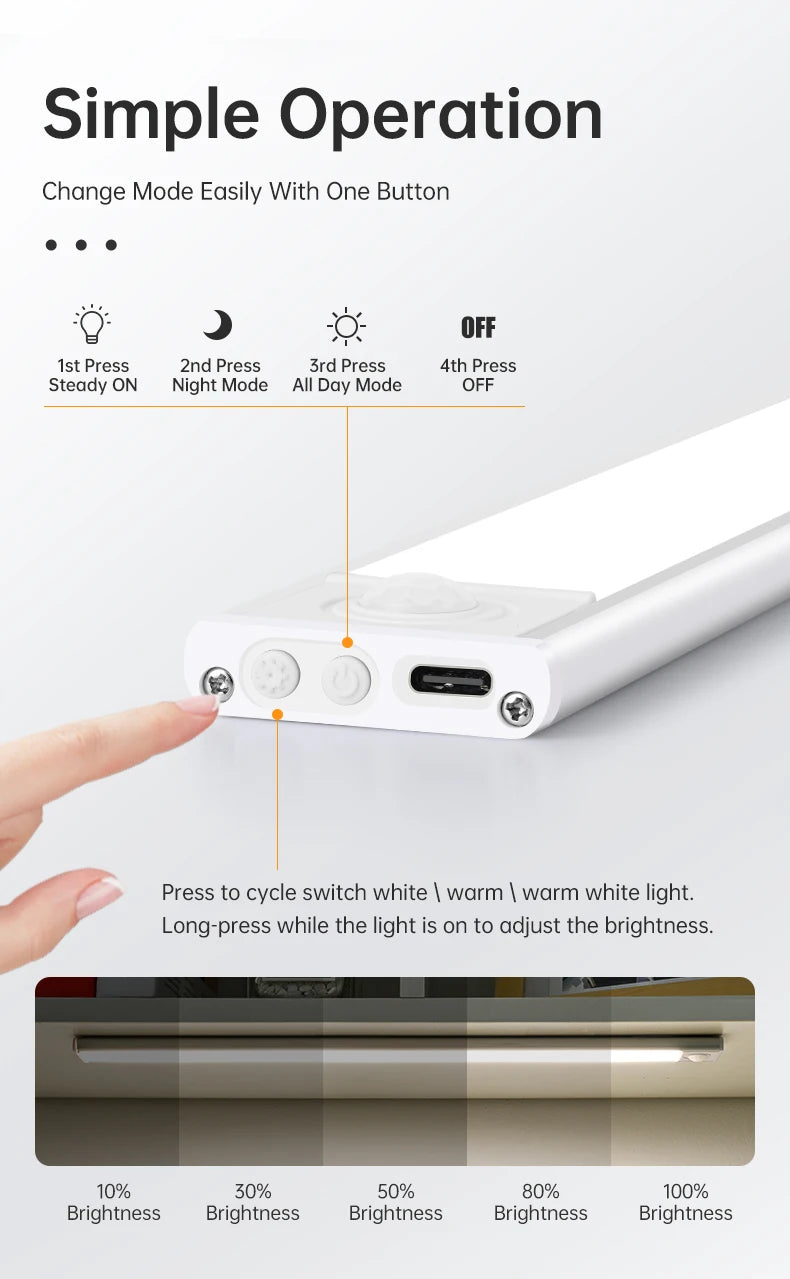 Wireless USB Rechargeable Motion-Sensor LED Light Bar for Home