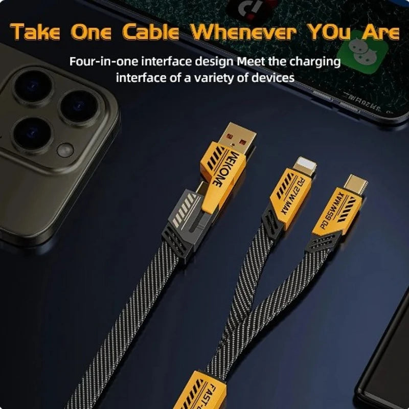 4-in-1 Fast Charging Cable | 65W Smart Power Cord (Type-C, USB, Lightning)