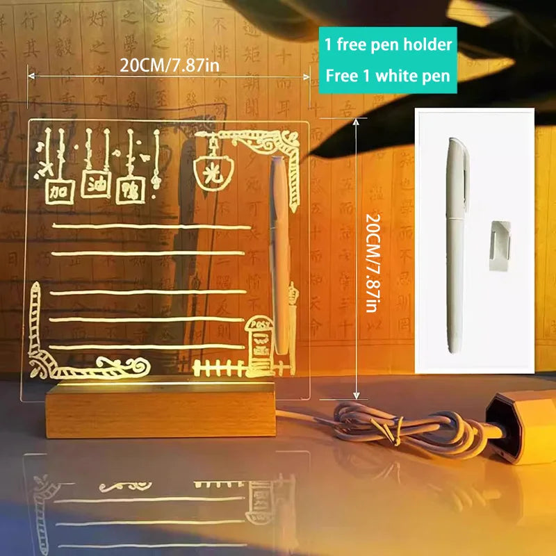 LED Acrylic Message & Drawing Board – Glowing Rewritable Panel with 7 Color Pens