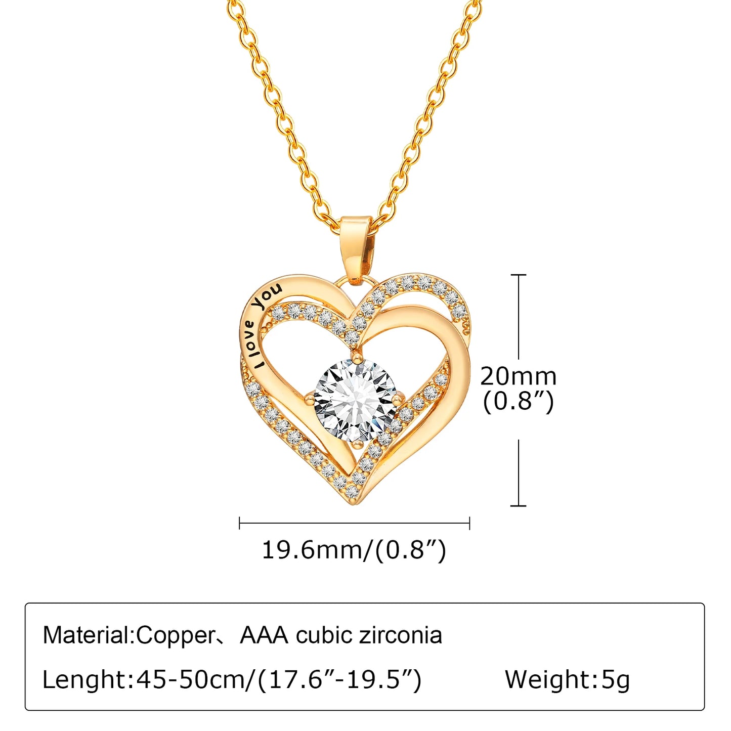Vnox Heart Birthstone Necklace – “I Love You” Pendant for Women