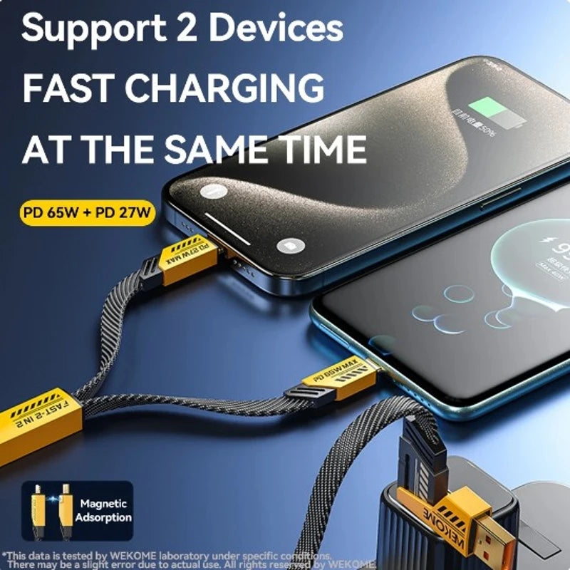 4-in-1 Fast Charging Cable | 65W Smart Power Cord (Type-C, USB, Lightning)