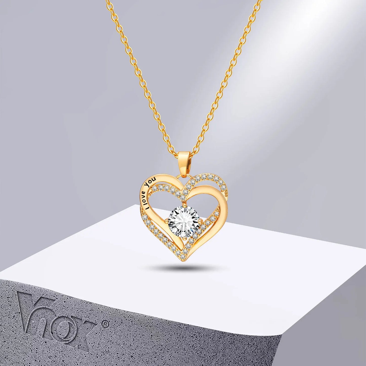 Vnox Heart Birthstone Necklace – “I Love You” Pendant for Women