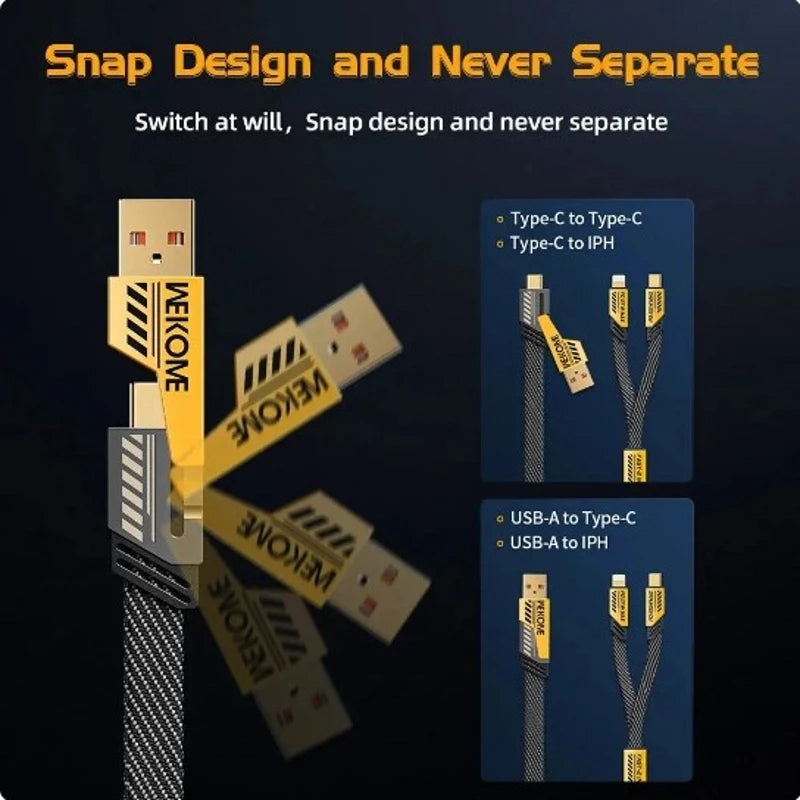 4-in-1 Fast Charging Cable | 65W Smart Power Cord (Type-C, USB, Lightning)