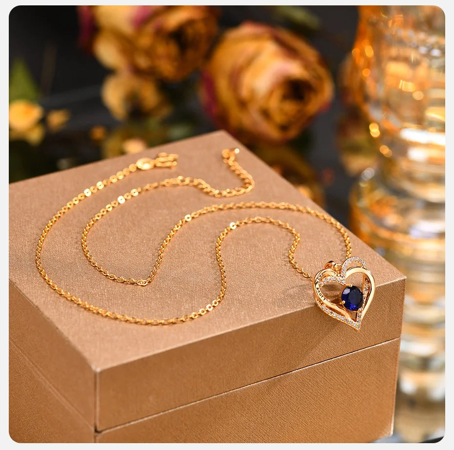 Vnox Heart Birthstone Necklace – “I Love You” Pendant for Women