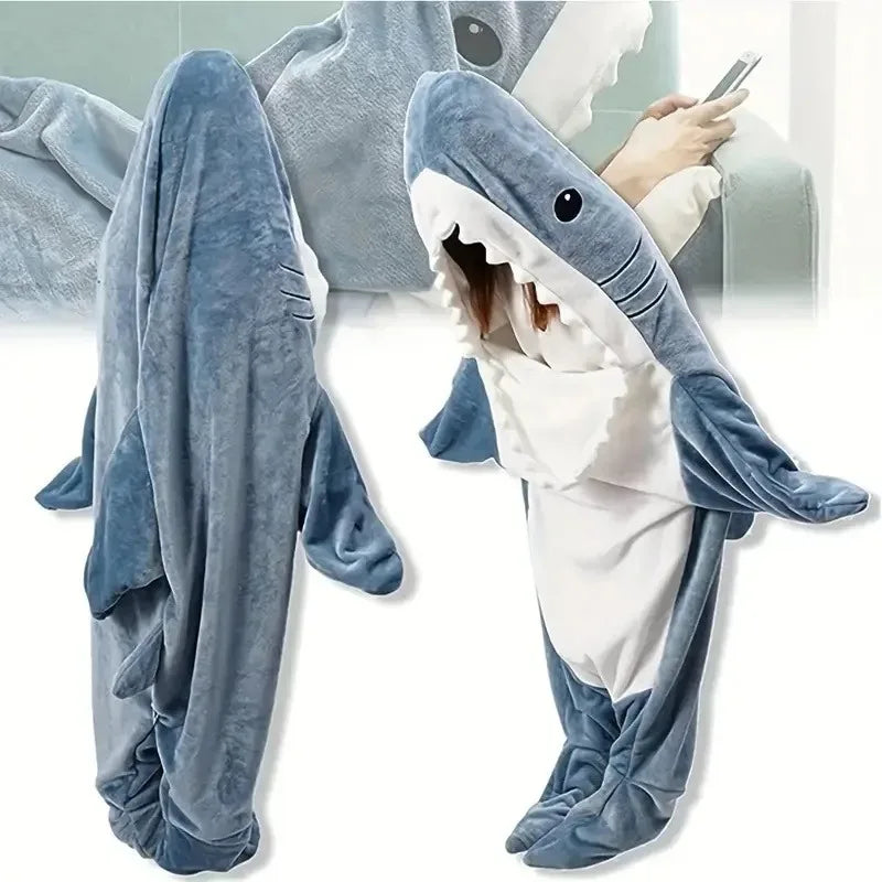 Cozy Shark Hoodie Blanket – Soft Wearable Flannel Blanket for Women & Men