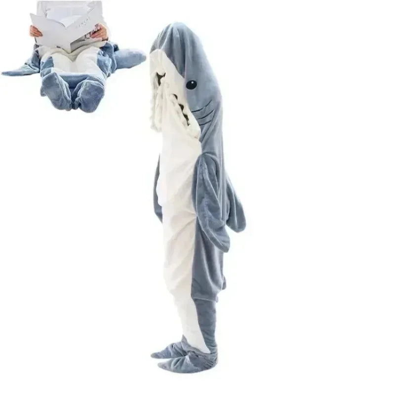 Cozy Shark Hoodie Blanket – Soft Wearable Flannel Blanket for Women & Men