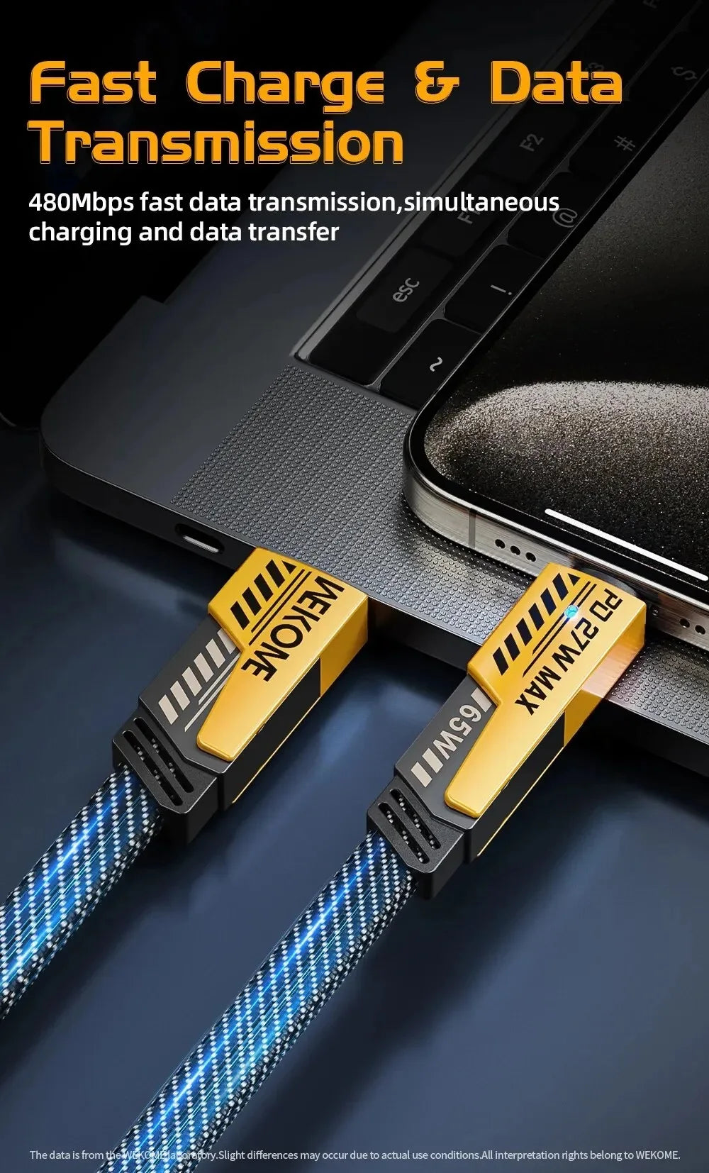 4-in-1 Fast Charging Cable | 65W Smart Power Cord (Type-C, USB, Lightning)