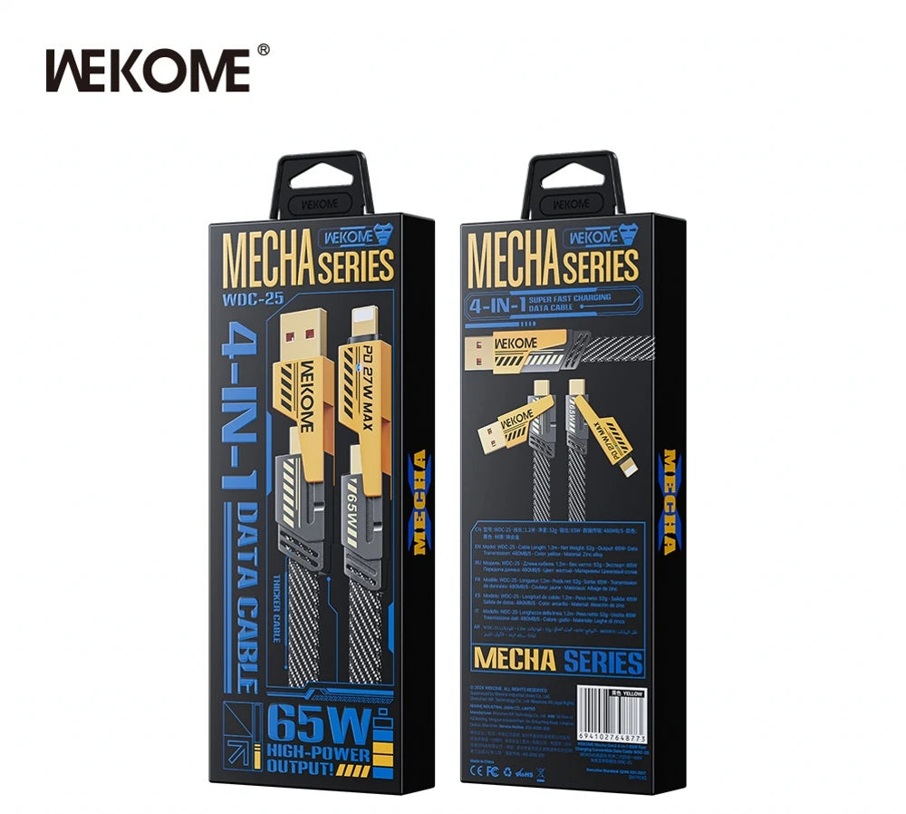 4-in-1 Fast Charging Cable | 65W Smart Power Cord (Type-C, USB, Lightning)